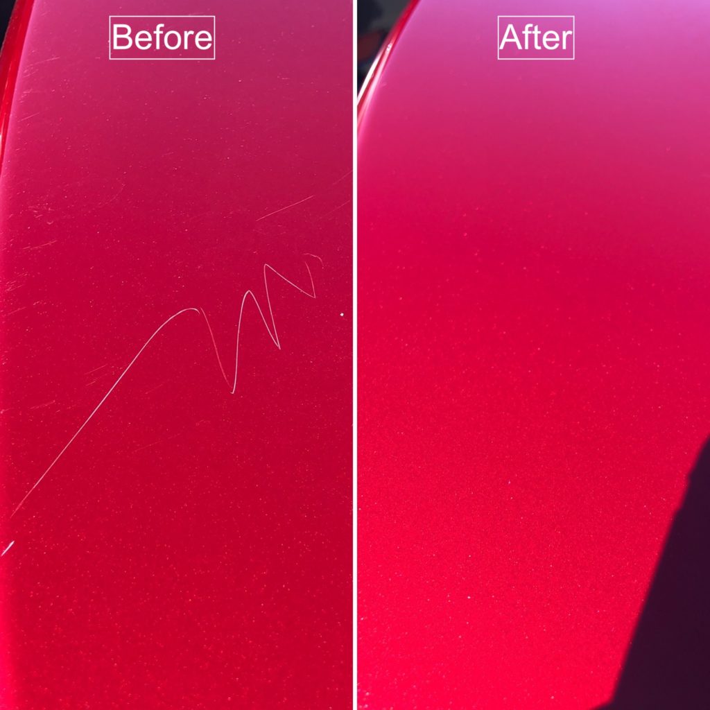 Key scratch on red paint Before and After